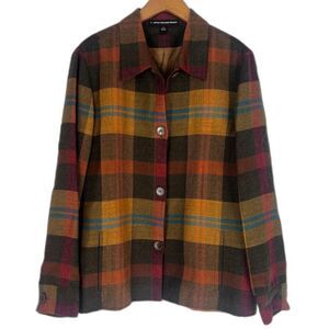 Ellen Tracy Company 100% Wool Plaid Single Breasted Lined Blazer Shirt Size 14